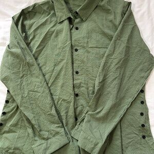 Green Striped Women’s Button Up